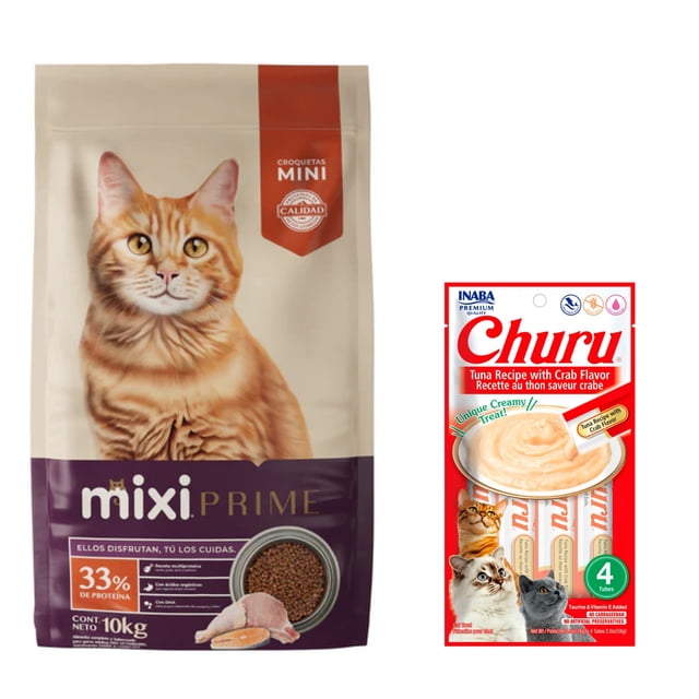 Mixi Prime 10 Kg + Churu Atún con Cangrejo Sobre con 4 Tubos de 14 g