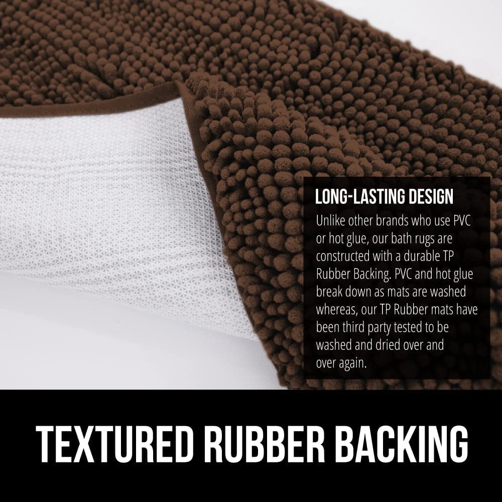 Bath Rug 30x20, Thick Soft Absorbent Chenille, Rubber Backing Quick Dry Microfiber Mats, Machine Washable Rugs for Shower Floor, Bathroom Runner Bathmat Accessories Decor, Brown