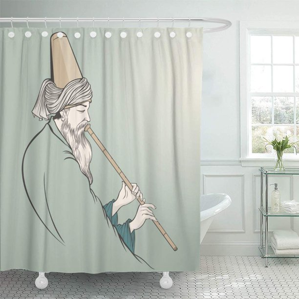 Pknmt Rumi Neyzen Dervish Mevlana Sufi Ottoman Sufism Anatolia Plant Bathroom Shower Curtain 66x72 Inch Walmart Com Walmart Com