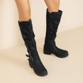 thumbnail image 5 of LOVE STEETLY Women's Knee High Slouchy Chunky Heel Boots, Side Zipper Round Toe Faux Leather Casual Comfort Versatile Boot, 5 of 7