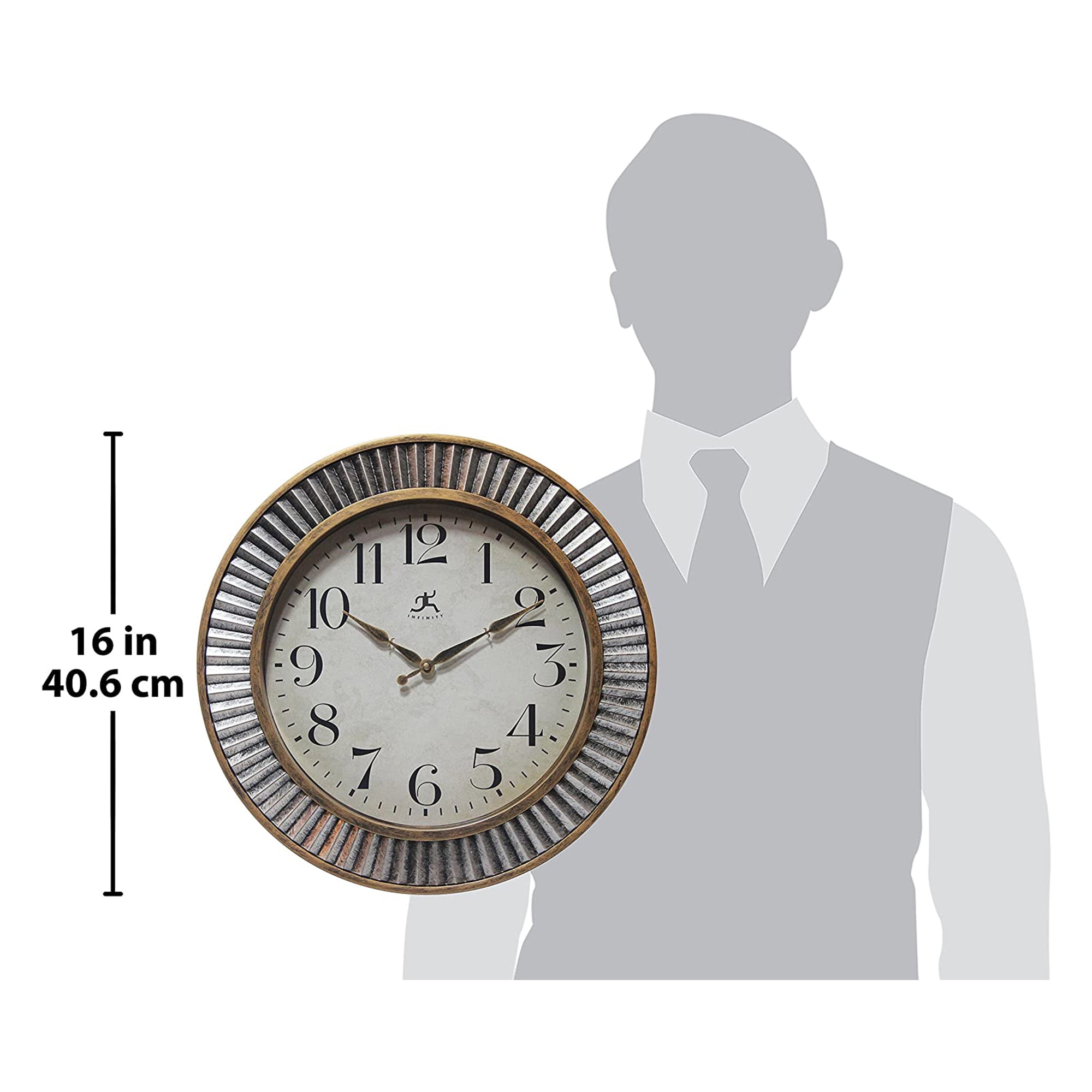 Infinity Instruments 16 Inch Ruche Industrial Metal Wall Clock, Gold and Silver