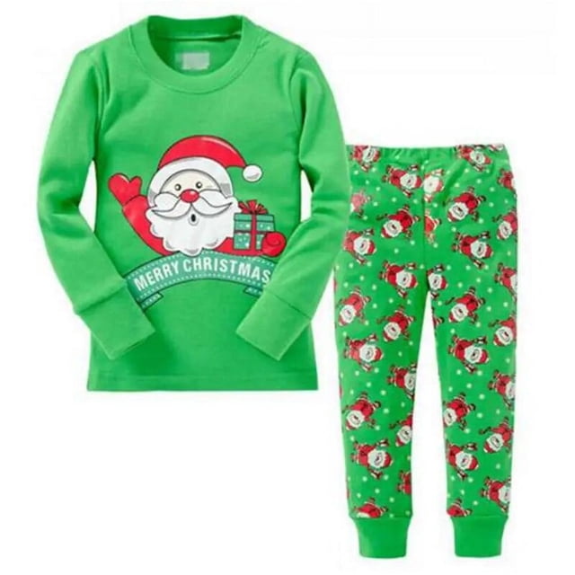 Conjunto de pijamas de algodón para niños y niñas, ropa de dormir con dibujos animados de Papá Noel, trajes de Navidad para el hogar
