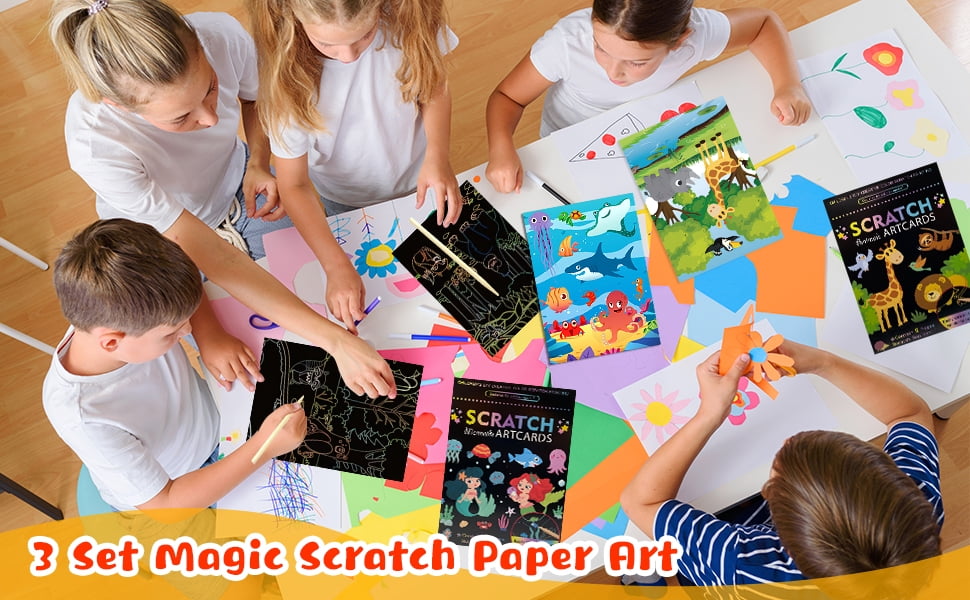 LATA Rainbow Scratch Art Paper and Craft Kits for Kids Activity Games - Unicorn, Animals, and Dinosaur