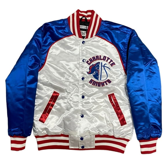 Stephen Curry Men's Headgear Classics Charlotte Knights High School Satin Jacket (Small, White/Blue)