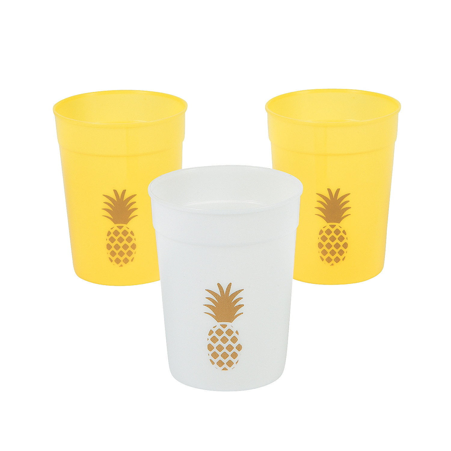 White & Gold Pineapple Plastic Glasses Party Supplies 12 Pieces