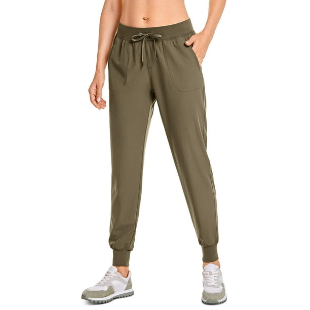 cRZ YOgA Womens Lightweight Workout Joggers 275 - Travel casual Outdoor  Running Athletic Track Hiking Pants with Pockets Olive Yellow Medium 