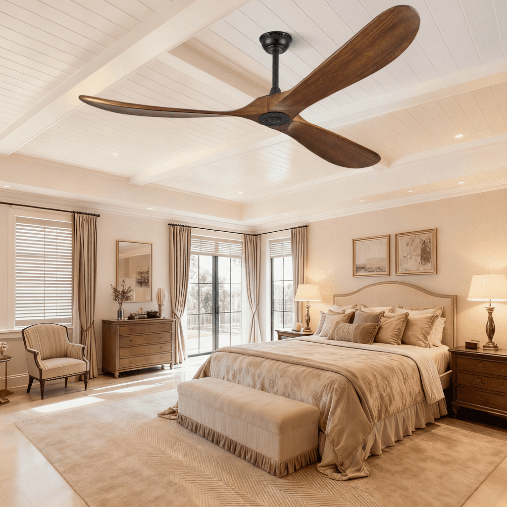 70'' Modern 3-Blade Ceiling Fan (No Light) – Solid Walnut Wood Propeller Ceiling Fans, Quiet DC Motor & Standard Remote Control | Indoor/Outdoor Use for Patio, Coastal & Farmhouse Spaces