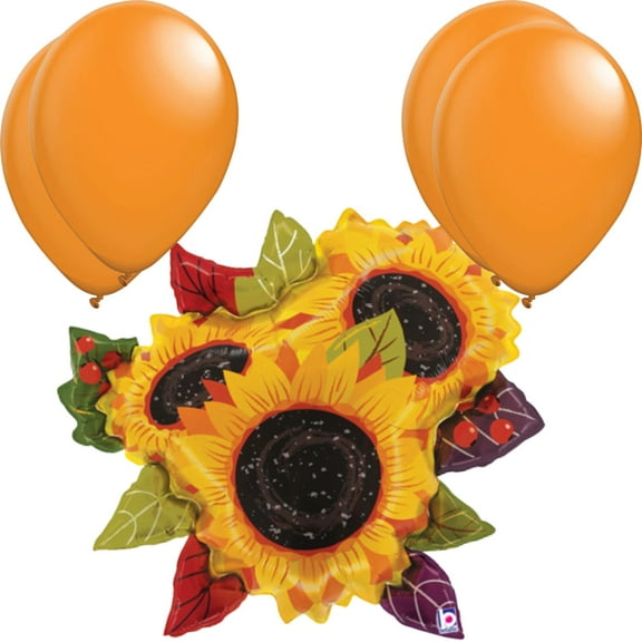 33" Fall Sunflower Bouquet Balloon with 4 Latex Balloons – Autumn Party Decoration