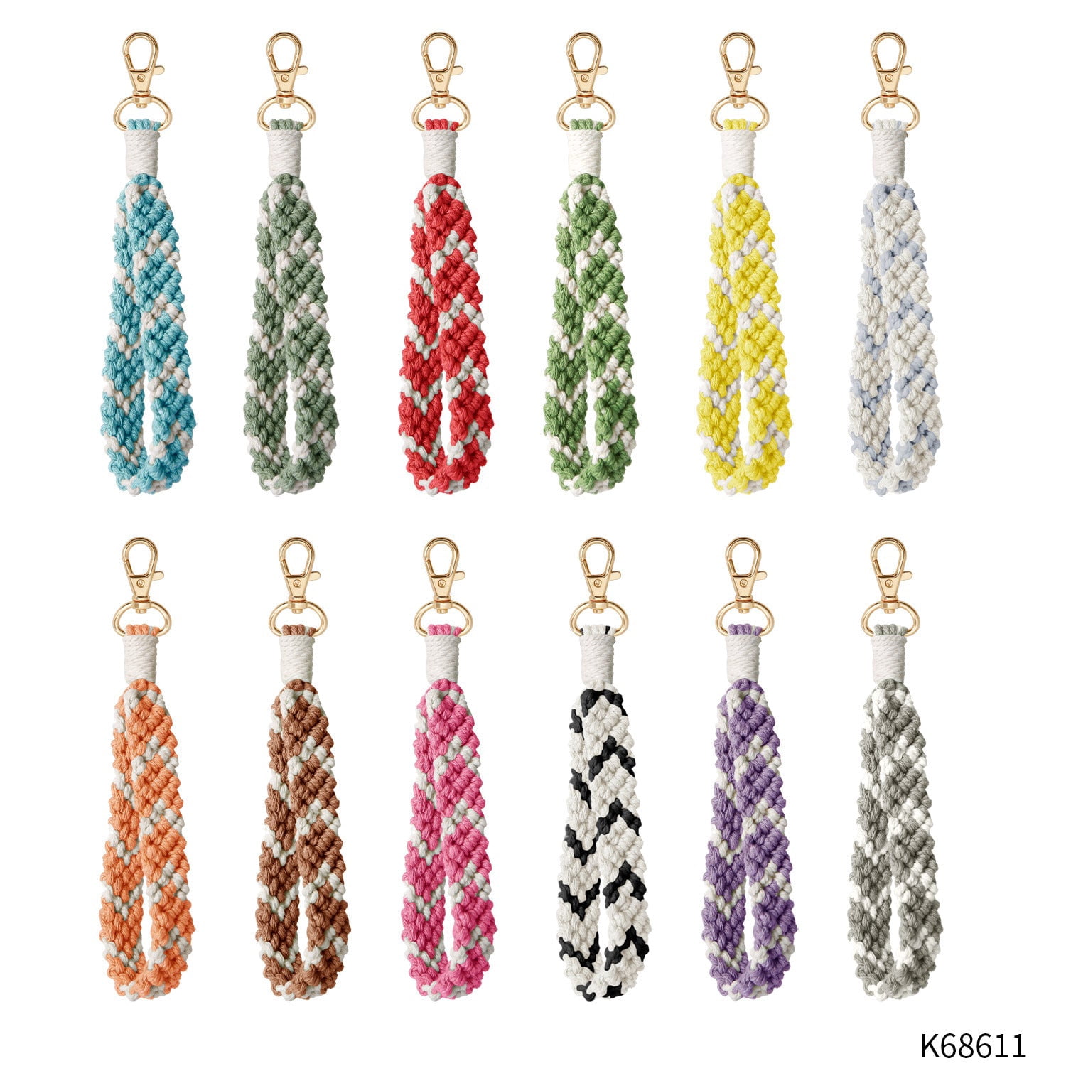 Woven Metal Key Ring Bracelet Original Design with Love Heart Charm Color Matching Pattern Wrist Key Chain for Women
