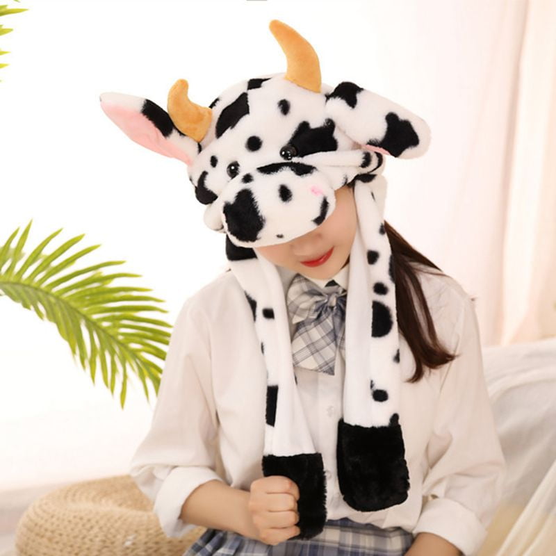 SpecialYou Plush Animal Hat Cow Ear Moving Jumping Hats Soft Warm Winter Headwear for Kids Girl Boy Cosplay Christmas Party Holiday Hat