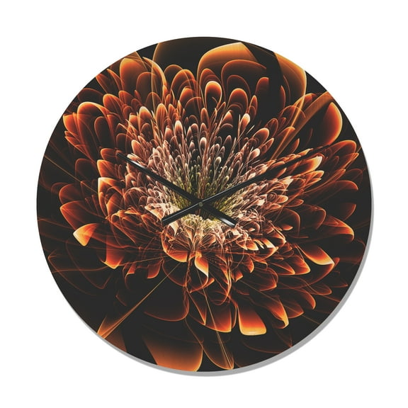 Designart 'Brown Fractal Flower On Black' Modern Wood Wall Clock
