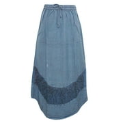 Mogul Womem's High low Skirt, Blue Embroidered Peasant Long Maxi Skirts