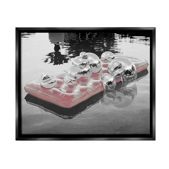 Stupell Industries Disco Balls Pool Float Abstract Painting Black Floater Framed Canvas Art Print Wall Art, 21 x 17