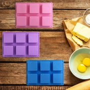 3 Packs 6 Cavities Silicone Cake Baking Mold (Purple, Blue, Pink), DaKuan Baking Mold Cake Pan, Biscuit Chocolate Mold, Ice Cube Tray, Soap Mold
