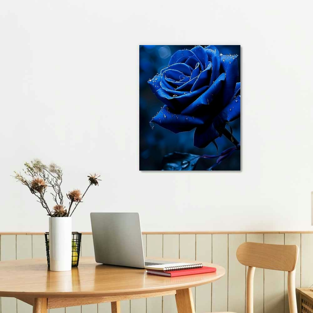 JRXY Blue Rose Wall Art Rose Flowers Blossom on the Black