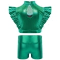 thumbnail image 3 of TiaoBug Kids Girls Jazz Hip Hop Dance Outfit Sleeveless Ruffle Crop Tops with Metallic Shorts Set Dancewear Green 6, 3 of 6