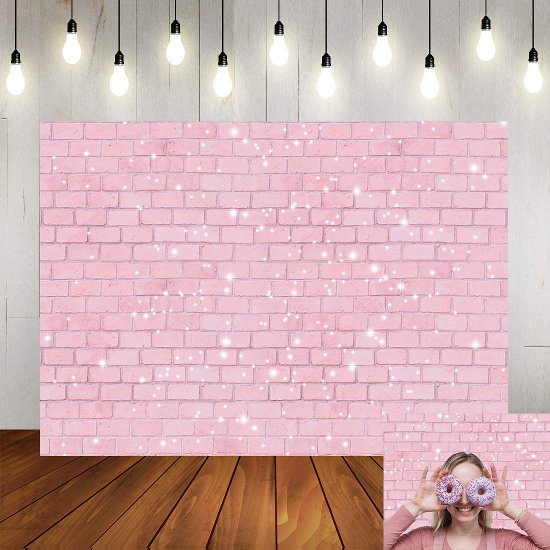 Retro Pink Glitter Brick Wall Photography Backdrop 5x3ft Girl Happy