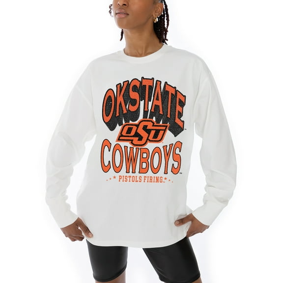 Women's Gameday Couture White Oklahoma State Cowboys Midweight Oversized Long Sleeve T-Shirt