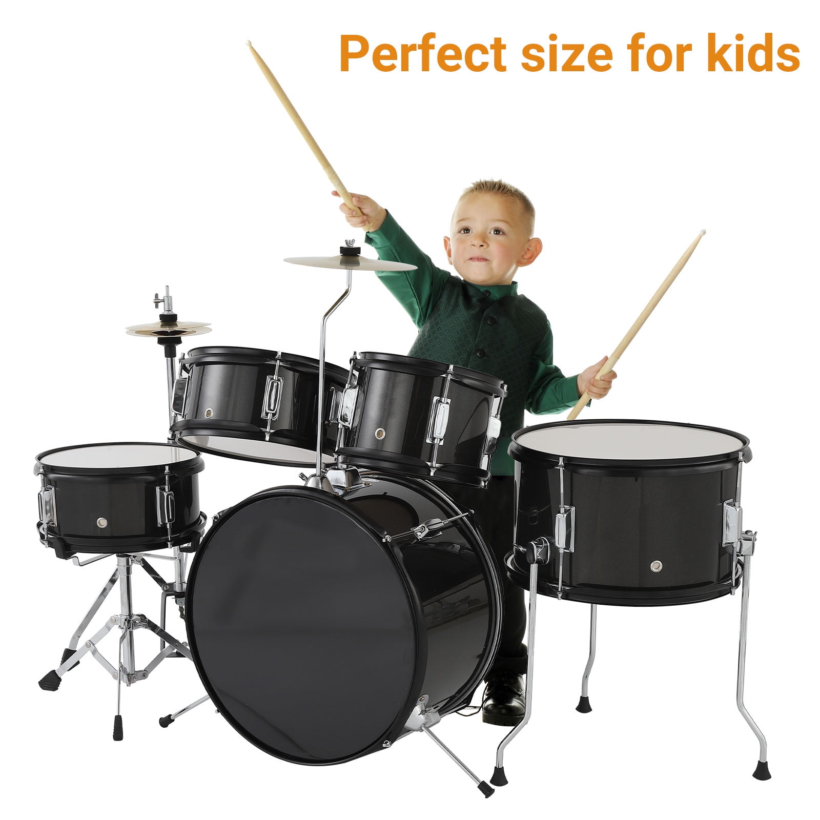 Drum Set for Musical Instruments, AD-300 Five Piece Drums with Bass Drum, Tom-Tom, Snare, Cymbals, Hi-Tone Drum, Sticks, Base Pedal and Stool, Beginner Set