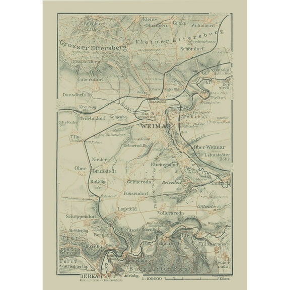 Historic Map - Weimar Germany Vicinity - Baedeker 1914 - 23 x 32.61 - Vintage Wall Art