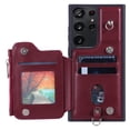 thumbnail image 2 of Compatible with Samsung Galaxy S23 Ultra PU Leather Clasp Flip Zipper Purse Case, with Shoulder Strap Lanyard for Women Credit Card Holder Cell Accessories Phone Cover for Samsung S23 Ultra, Winered, 2 of 9
