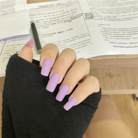 24pcs Light Purple Color Matte Mid Length Square Head Nails Women Wearable Full Cover Finger Fake Nail With Glue Walmart Canada