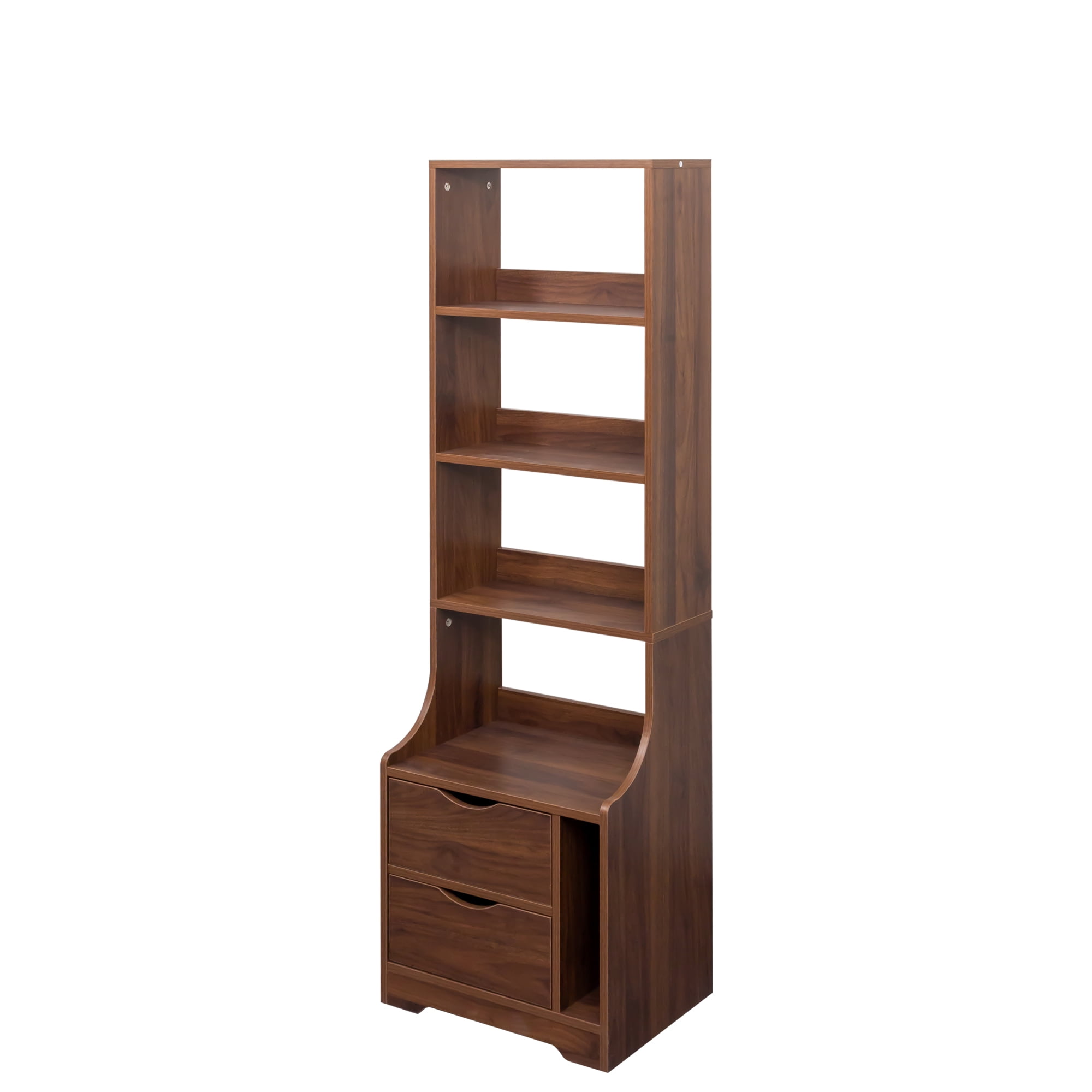 Nightstand, with Integrated Bookshelf and 2 Storage Drawers, Vertical Space-Saving Design for Bedroom and Study, 18.7x13.39x58.11 Inch Walnut
