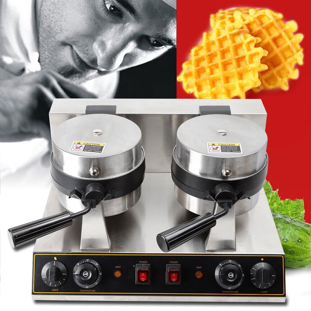 DENEST Dual Rotating Belgian Waffle Maker Commercial Non-Stick 7" Round Breakfast 1500W
