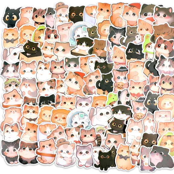 Cute Cat Stickers, 100 PCS Funny Cat Meme Sticker Waterproof Kawaii Stickers for Water Bottle Laptops Phone Case Scrapbook Aesthetic Vinyl Stickers Cute Things Birthday Gifts Kawaii Stuff