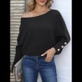 thumbnail image 4 of Suéter de Punto de Color Liso con Hombros Descubiertos y Larga para Mujer, Estilo Informal, Holgado y Moderno para Otoño Negro L, 4 of 8