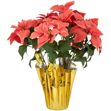 20" Dark Pink Artificial Christmas Poinsettia with Gold Wrapped Base