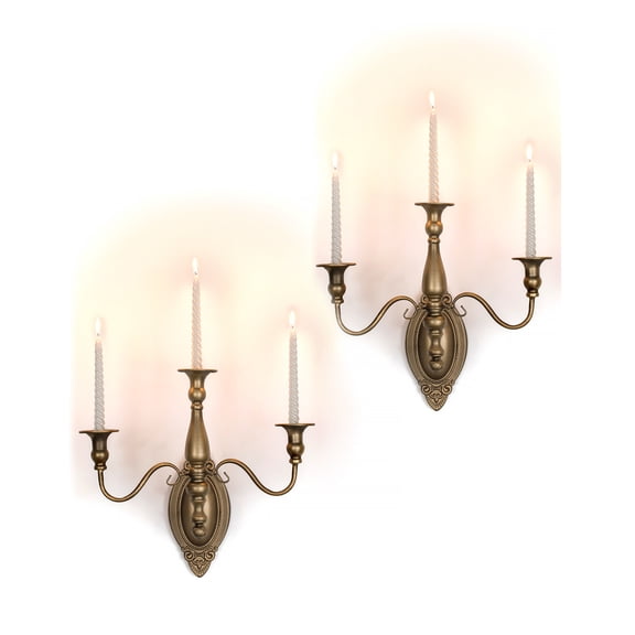 Sziqiqi Vintage 3-Arm Wall Candle Sconce Set of 2, Antique Bronze Victorian Candle Holder for Taper Candles Decorative Metal Candlestick for Fireplace Living Room Decor