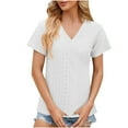 thumbnail image 4 of qolati Womens Dressy Casual Blouses Casual V Neck Short Sleeve Eyelet Tops Boho Loose Fit Curves Hem Summer Beach T Shirts, 4 of 5