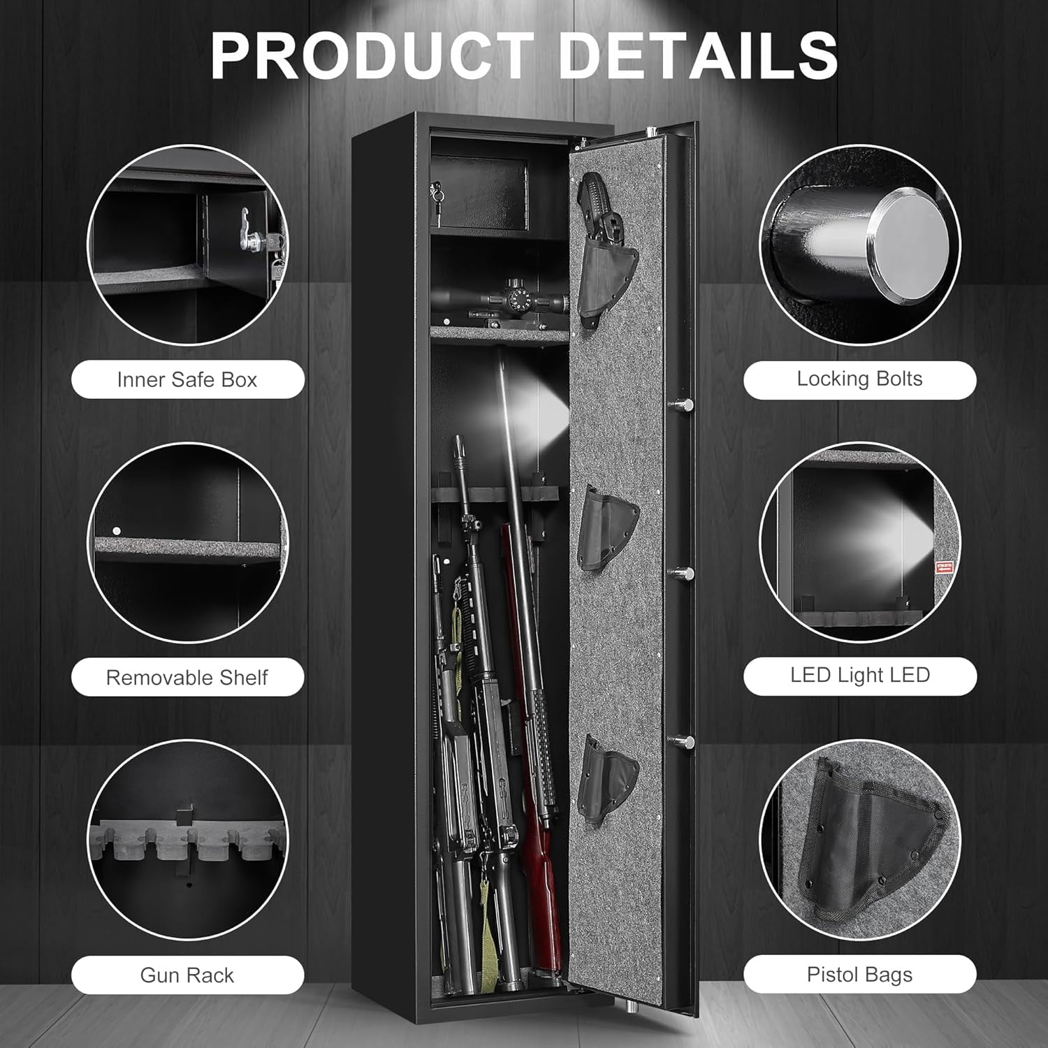 Digital Password Long Gun Safes,Rifle Gun Safe Quick Access 5 Gun Storage Cabinet for Home Rifles Shotguns