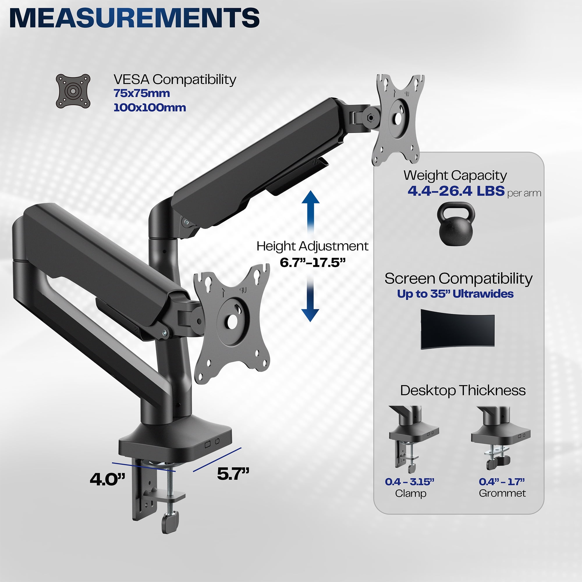 VIVO Pneumatic Arm Dual Ultrawide Monitor Desk Mount, Fits up to 35" Screens