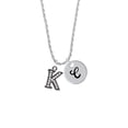thumbnail image 2 of Delight Jewelry Black Nickeltone Crystal Initial - K - Beaded Border - Silvertone Script Initial Disc - C - Charm Necklace, 20"+3", 2 of 4