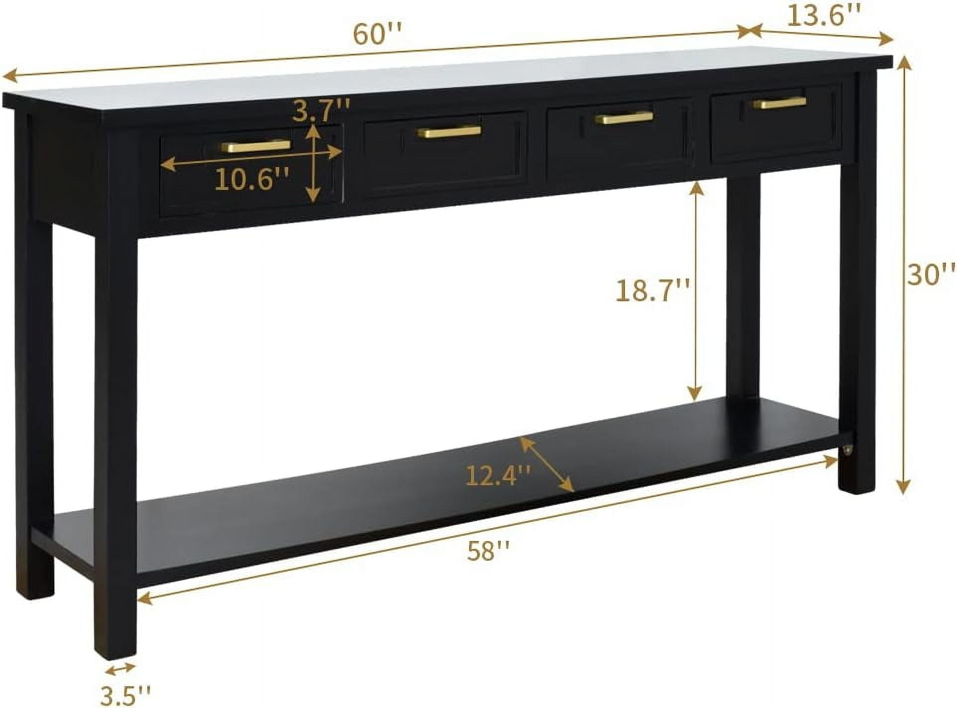 Kinbor Entryway Console Table, 60 Inch Sofa Table w/4 Drawers & Shelf Narrow Long Hallway Table, Black
