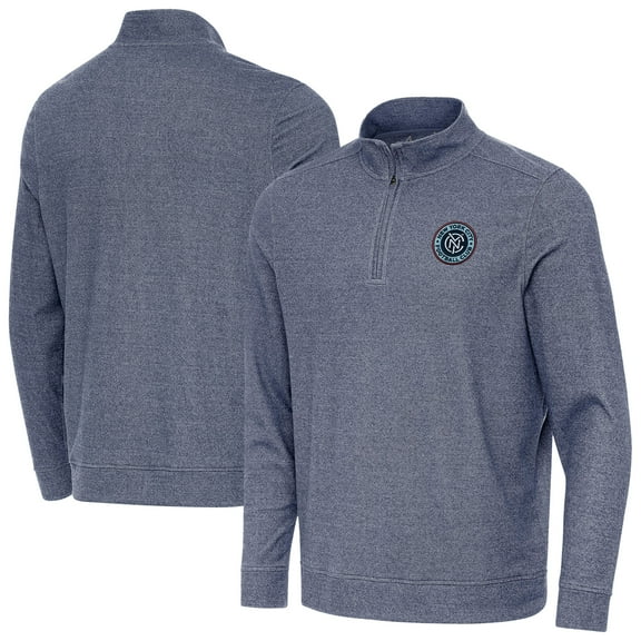 Men's-Antigua Heather Navy New York City FC Subtle Quarter-Zip Pullover