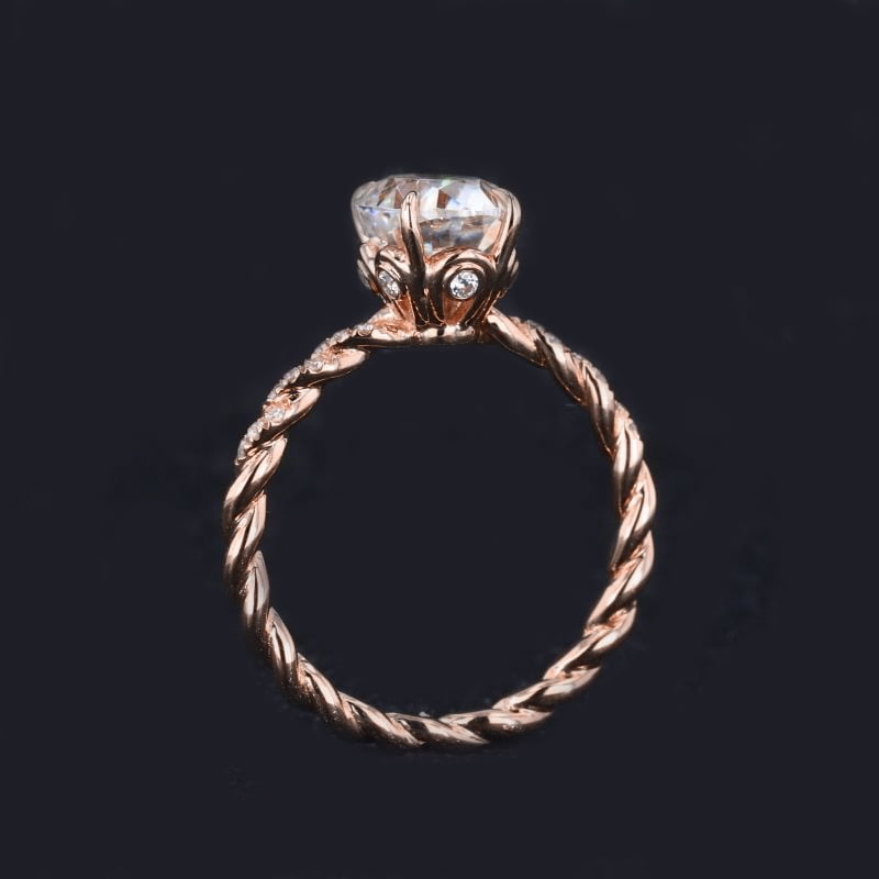 Cora Jewellery 9x7MM Oval Moissanite Engagement Ring For Women With Twisted Diamond Shank, 10K Rose Gold