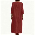 thumbnail image 4 of Linen Dresses for Women 3/4 Sleeve Loose Casual V Neck Lightweight Flowy Long Maxi Dress Vacation Beach Dress, 4 of 7