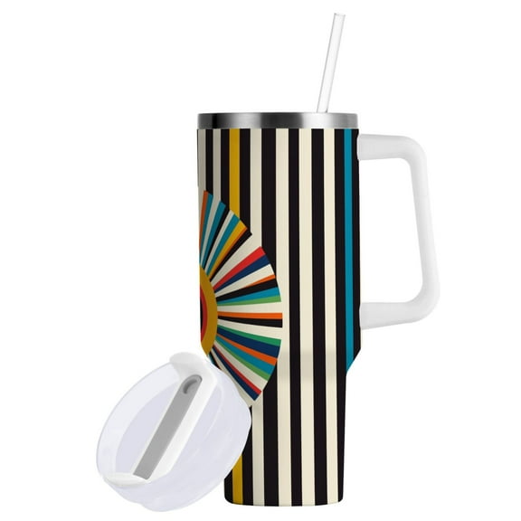 Yayeee 40oz Double-Wall Insulated Stainless Steel Tumbler with Handle Bottle, Geometric Stripes
