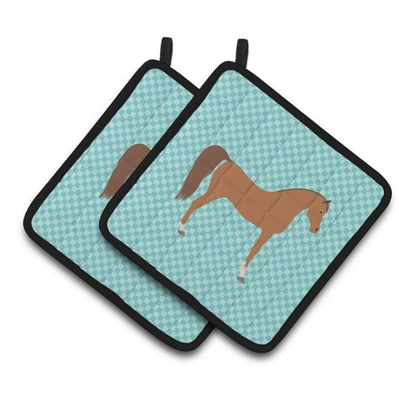 Caroline's Treasures Arabian Horse Blue Check Pair of Pot Holders