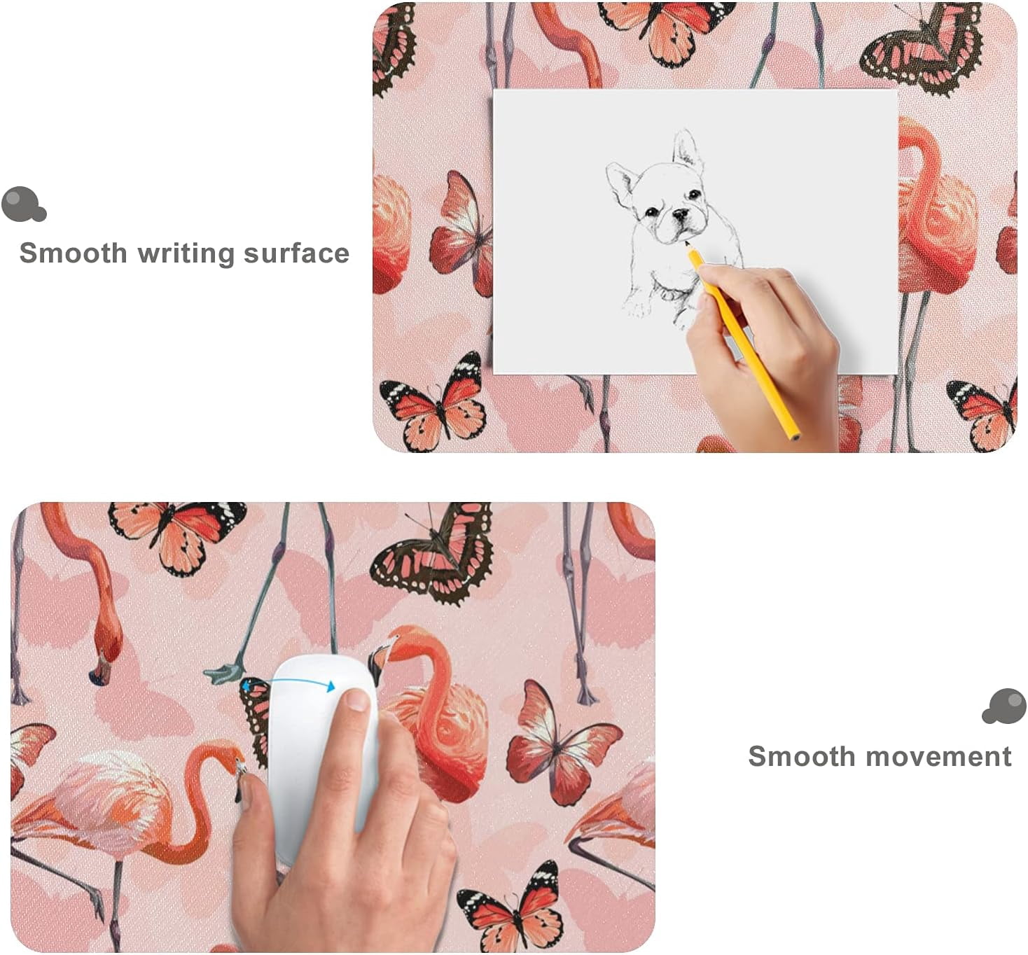 Pink Flamingo Butterfly Large Gaming Mouse Pad Big Mousepad Mice Keyboard Mat with Non-Slip Rubber Base for Computer Laptop Home & Office, 35.4 X 15.7 inch