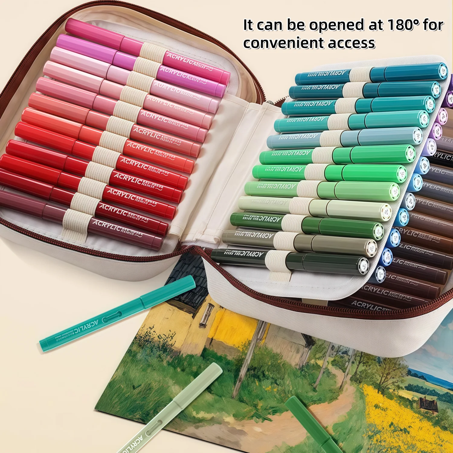 crylic Paint Markers with Canvas Bag, Paint Pens with Automatic Ink Control, Waterproof Brush Tip Markers for Rock, Egg, Wood, Fabric, Glass, DIY Crafts