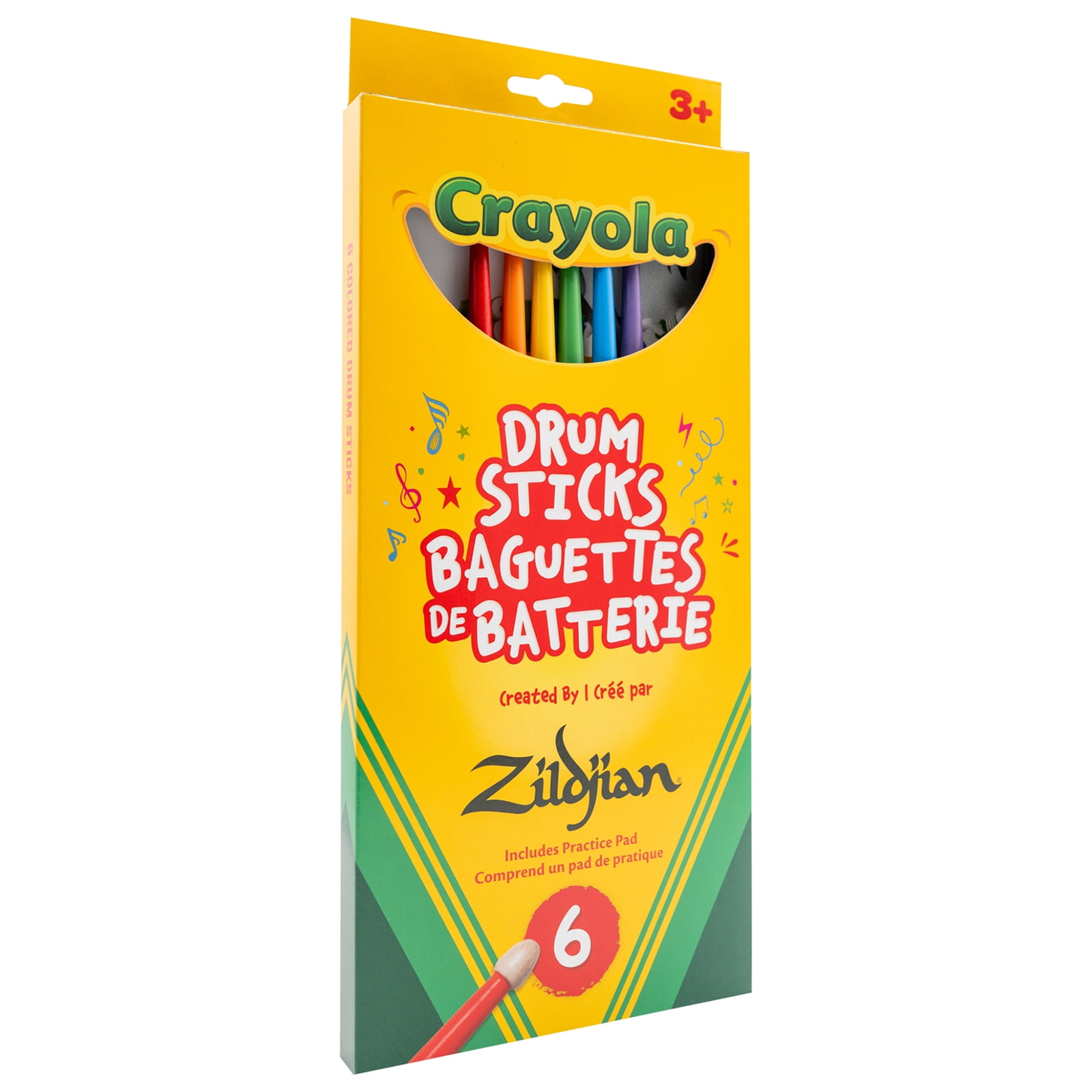 Zildjian ZKIDS Crayola Kids Drumsticks Set 6 Vibrant Crew Sticks with Orange Burst Mini Bag