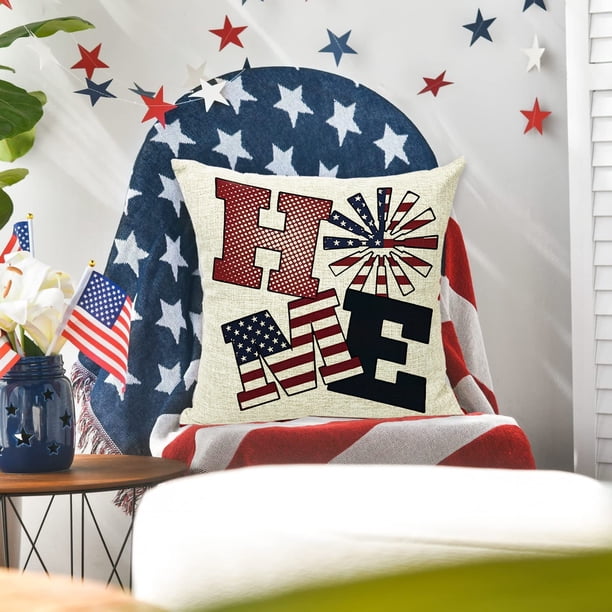 Fundas de cojín del 4 de julio con diseño de bandera patriótica y estrellas, decoración para sofá, dormitorio y hogar.