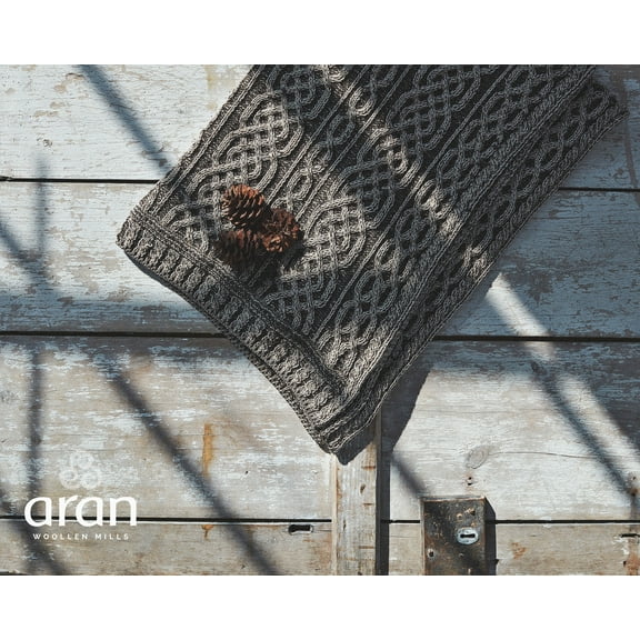 Aran Irish Cable Knit Blanket Celtic Throw 100% Merino Wool 55"x40" Made in Ireland