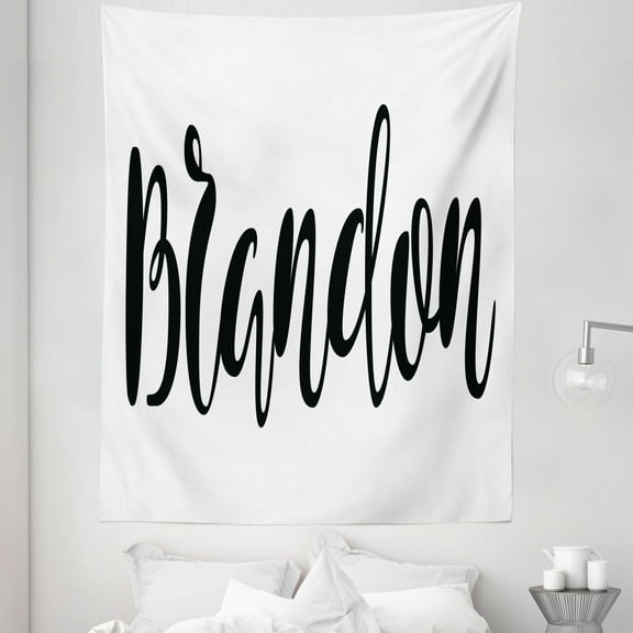 Brandon Tapestry, Widespread Name Design with Monochrome Letters Cursive Font Pattern, Fabric Wall Hanging Decor for Bedroom Living Room Dorm, 5 Sizes, Black and White, by Ambesonne