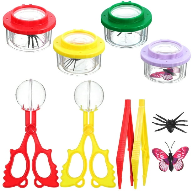 juego de lupa para insectos, caja de observación de insectos, lupa, tarro transparente con forma de mariposa y pinzas.