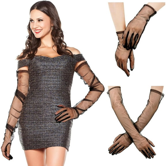 Dalrosia 3Pairs Women's Mesh Gloves Tulle Gloves Sheer Party Opera Gloves Elbow Length Gloves for Wedding Bridal Dance Party